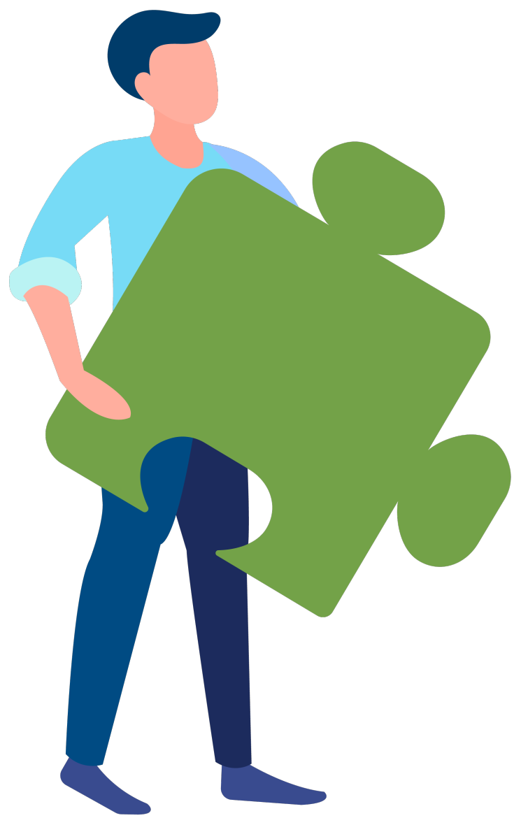 man holding green puzzle piece